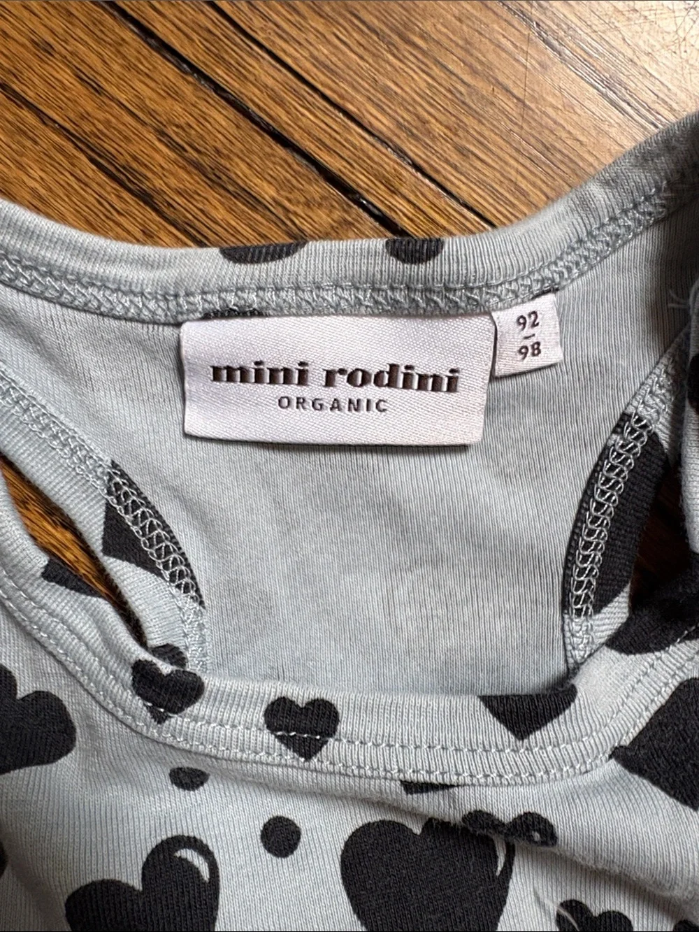 Mini Rodini Black Heart Print Grey Romper